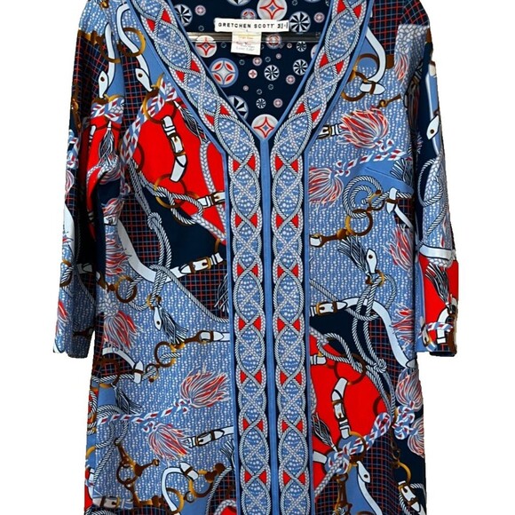 Gretchen Scott Jersey Bordertown Ditto Dress Imari Equestrian Scarf Nautical M - Picture 2 of 7